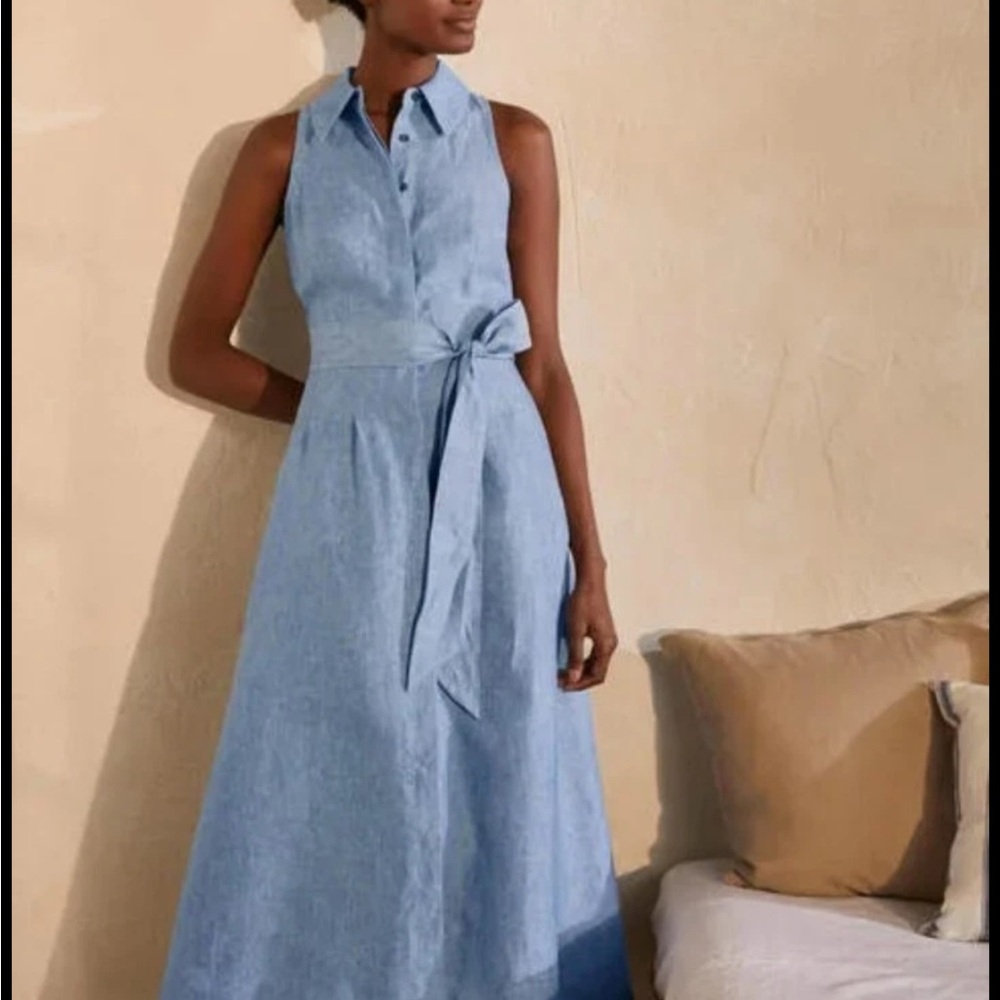 Boden Light Blue Sleeveless Midi Shirt Dress - Picture 13 of 13